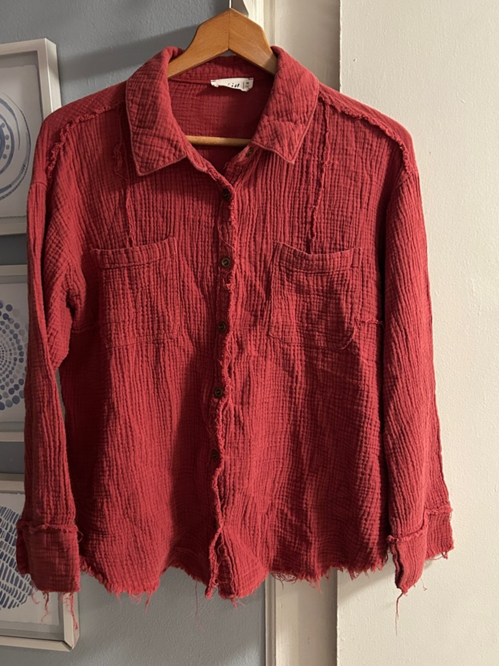 NEW IN Women's Rustic Rusty Red Button-Front Textured Shirt Size M
